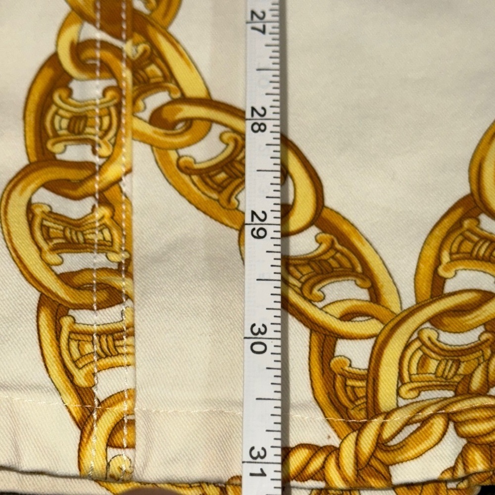 CELINE White and Gold Chain Print Women's CAPRI Jeans - Picture 12 of 16